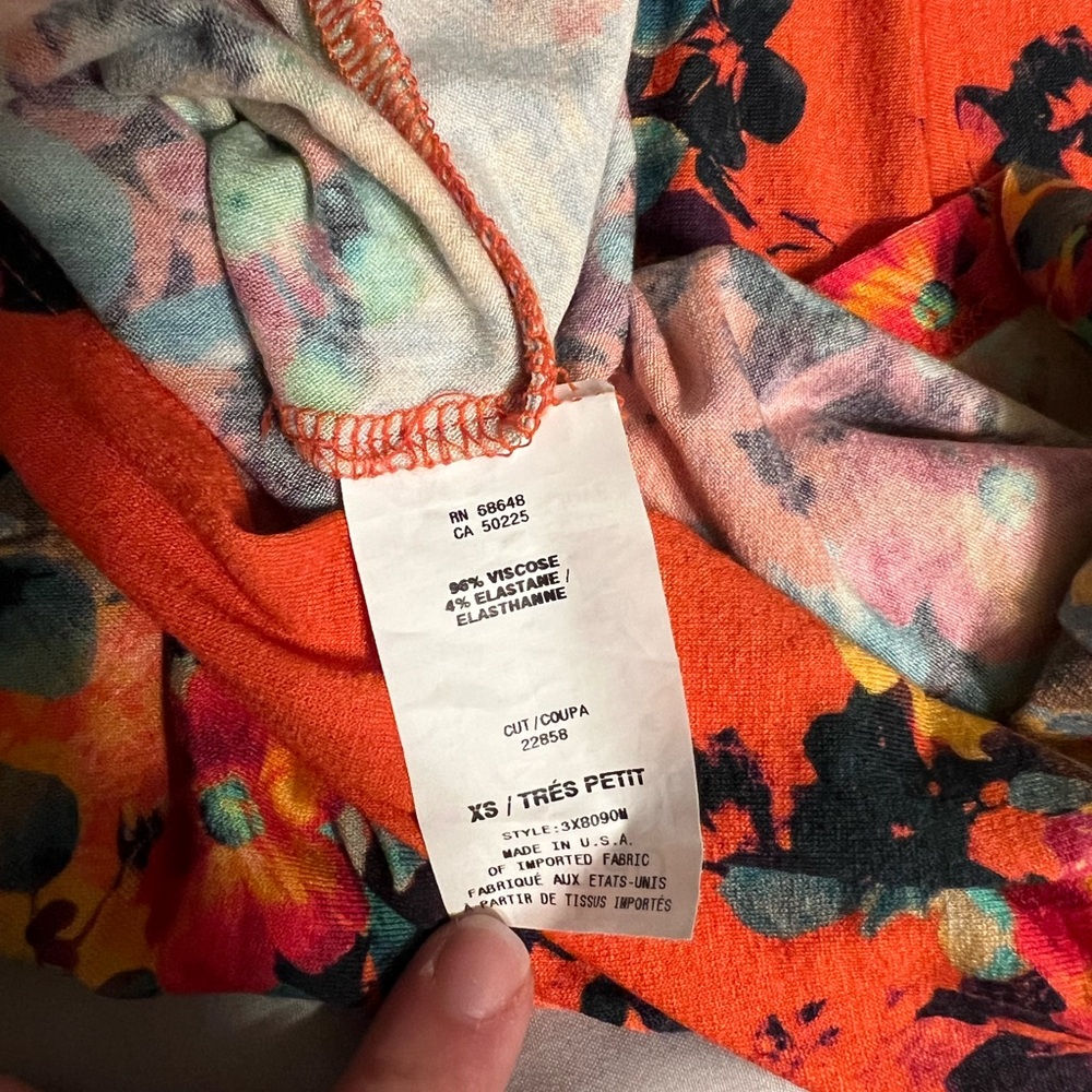 ABS Allen Schwartz Orange Floral Long Sleeve stretchy Dress - Picture 6 of 8